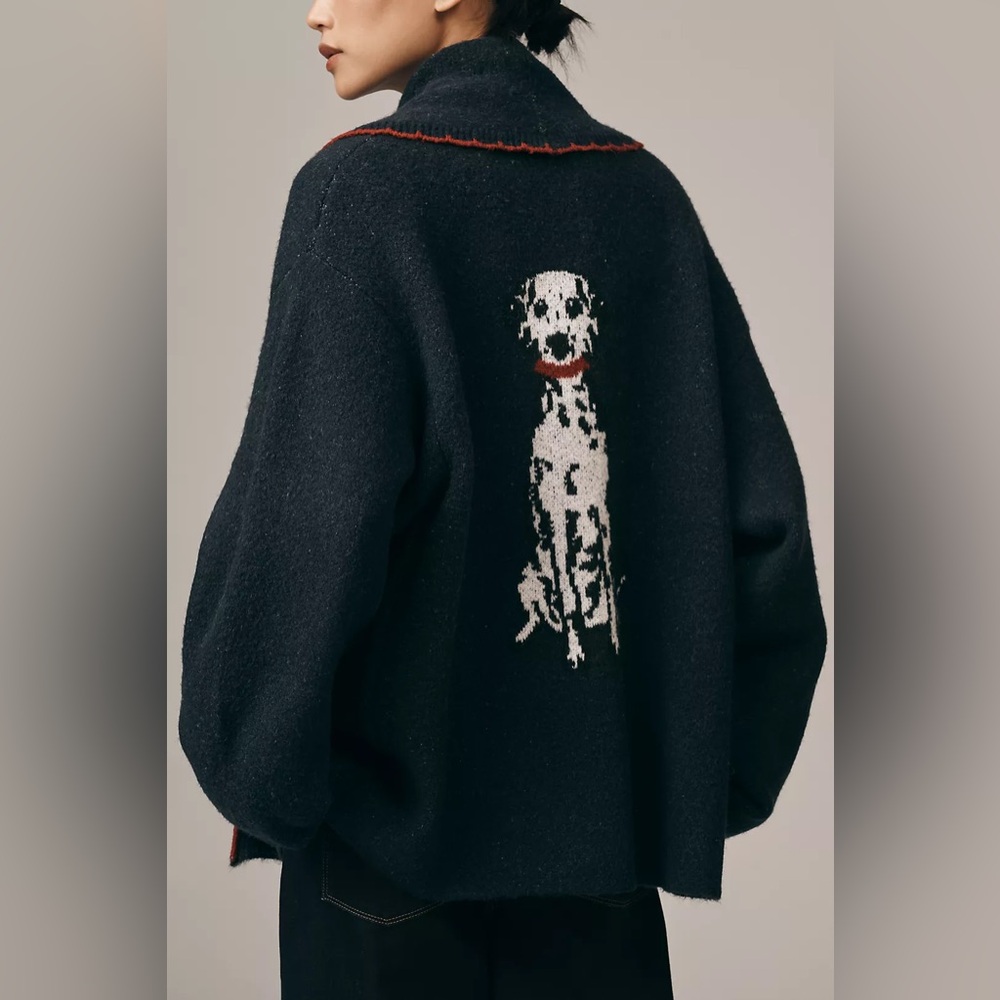 NWT Anthropologie Flat White Mariel Longline Cardigan: Dog Icon Edition navy OS - Picture 3 of 8